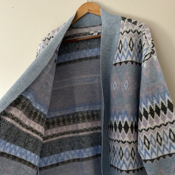 Croft & Barrow Open Front Aztec Light Blue Cardigan - Picture 5 of 8